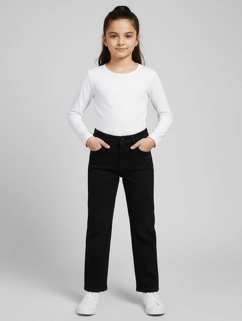 girls plain mid rise straight jeans