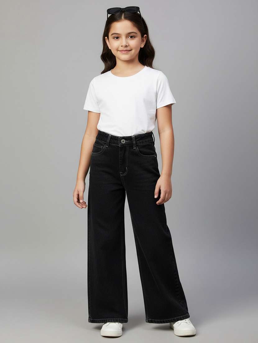 girls plain mid rise wide leg jeans