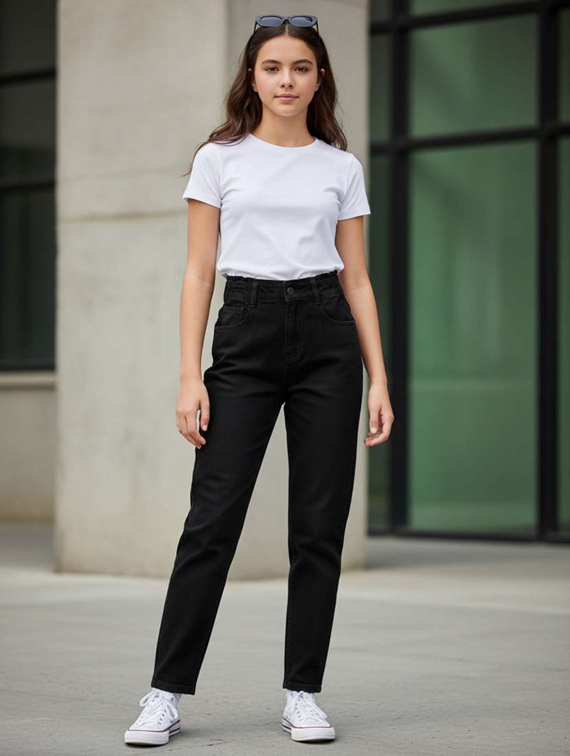 girls plain mid rise slim fit jeans