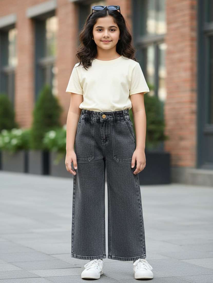 girls washed mid rise straight fit jeans