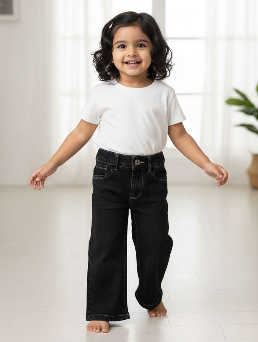 girls plain mid rise wide leg jeans