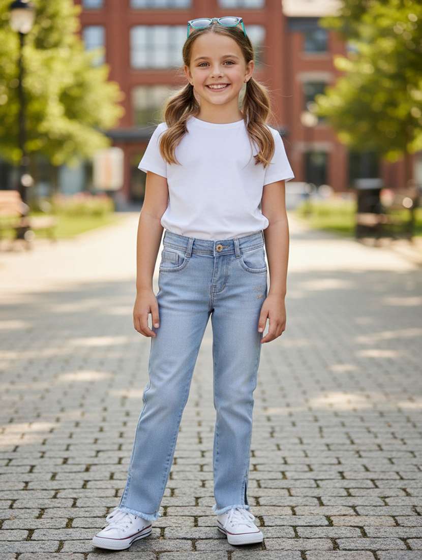 girls washed mid rise slim fit jeans