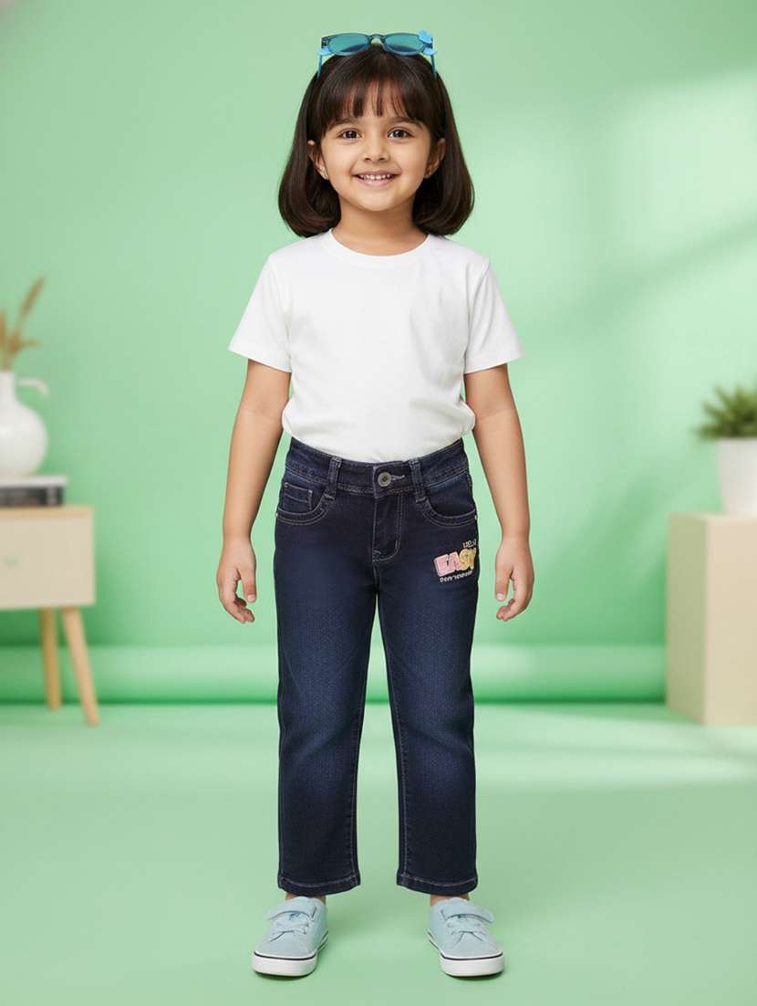 girls washed mid rise slim fit jeans