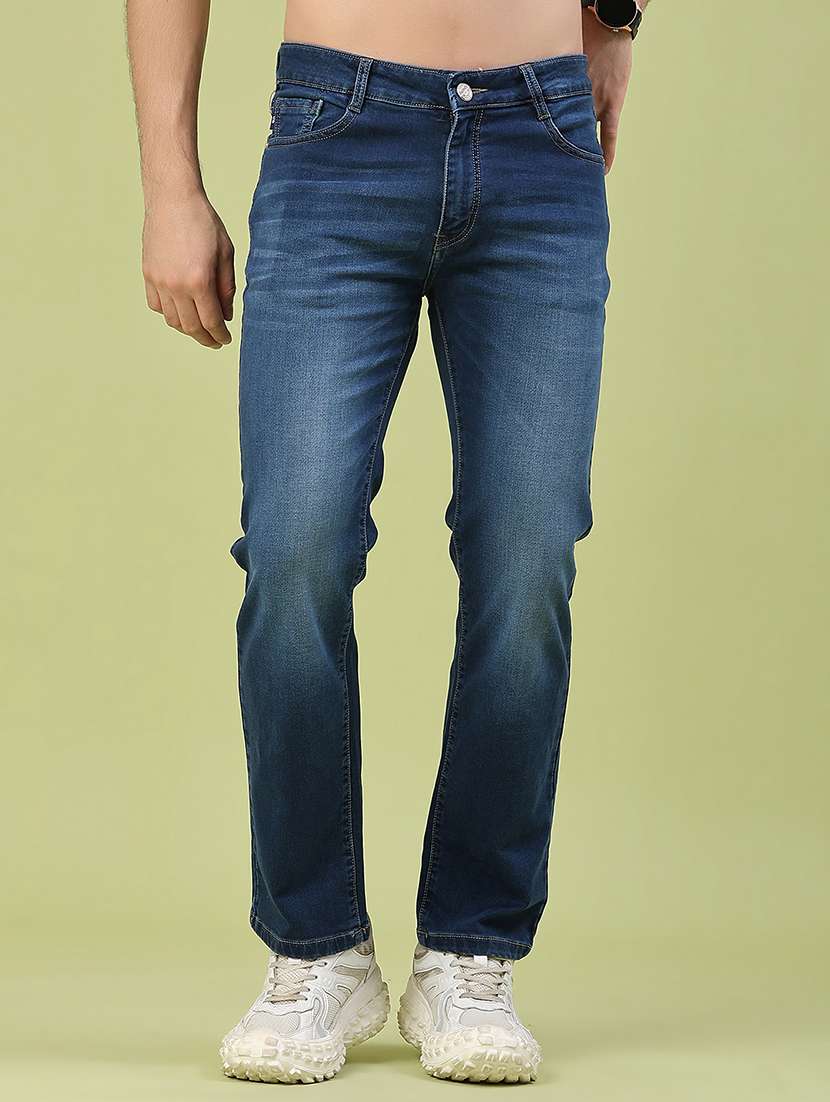 men washed mid rise full length slim fit jeans