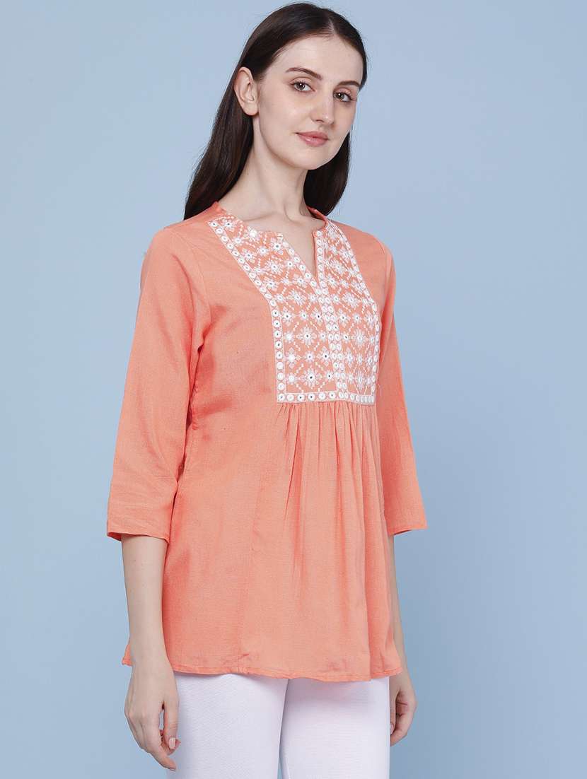 Women Embroidered Notch Neck A-line Top - 22441607 -  Standard Image - 3