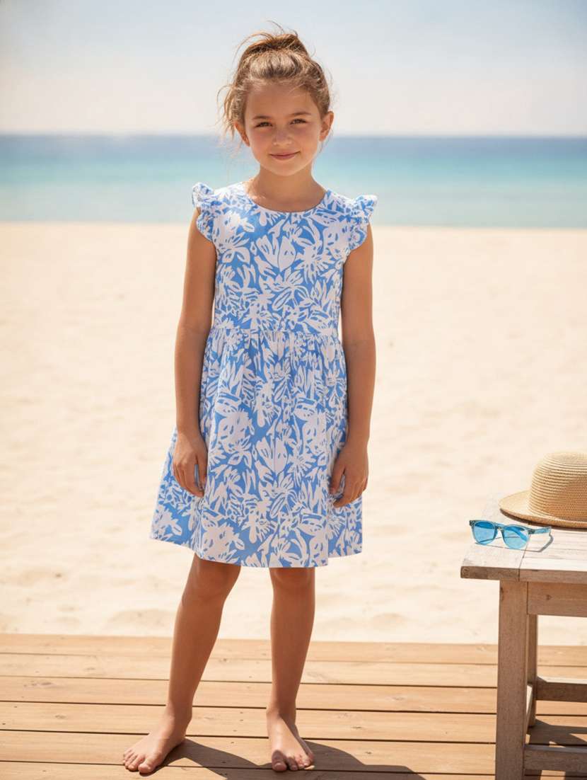 girls printed ruffle sleeves frock