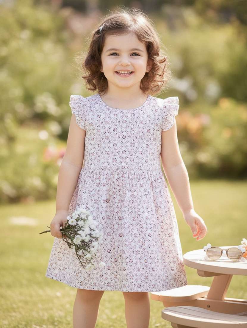 girls printed ruffle sleeves frock 