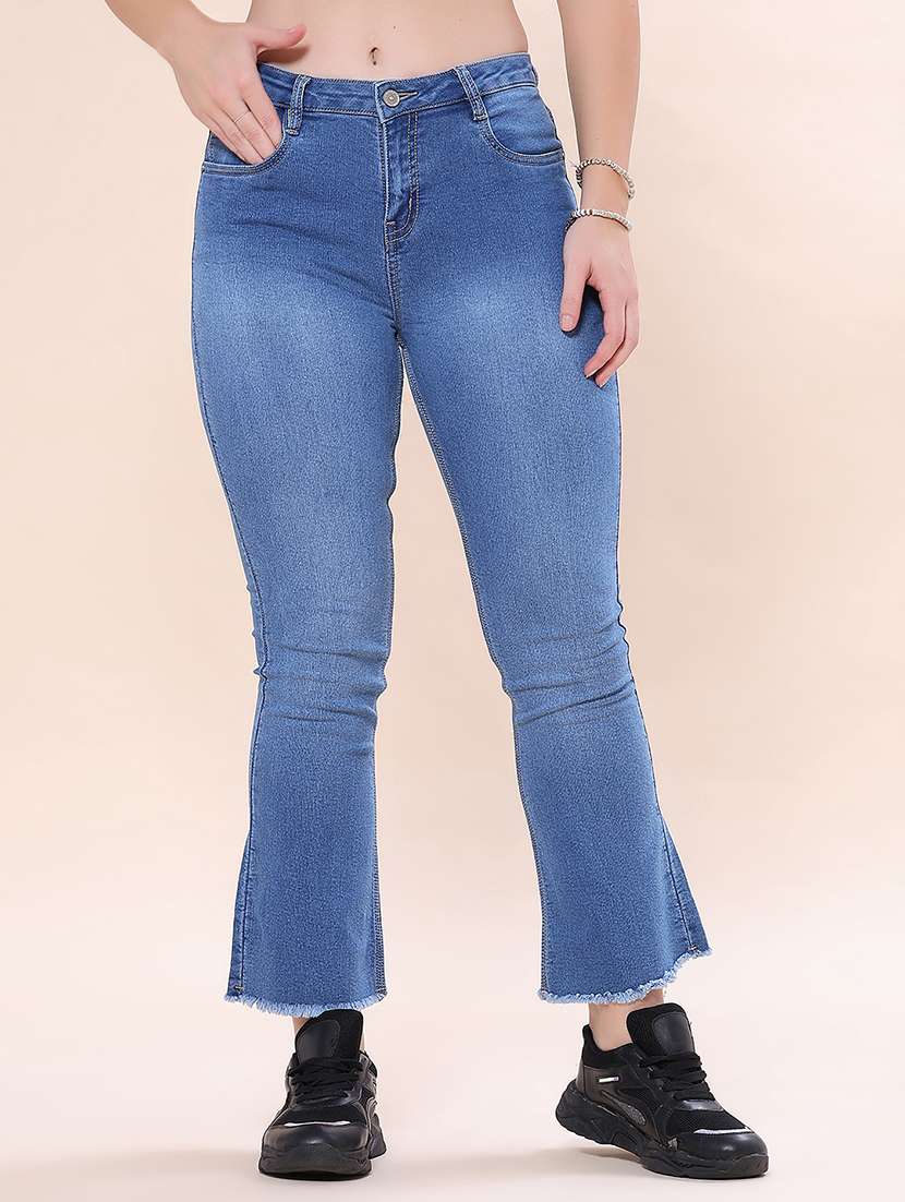 women washed mid rise bootcut jeans