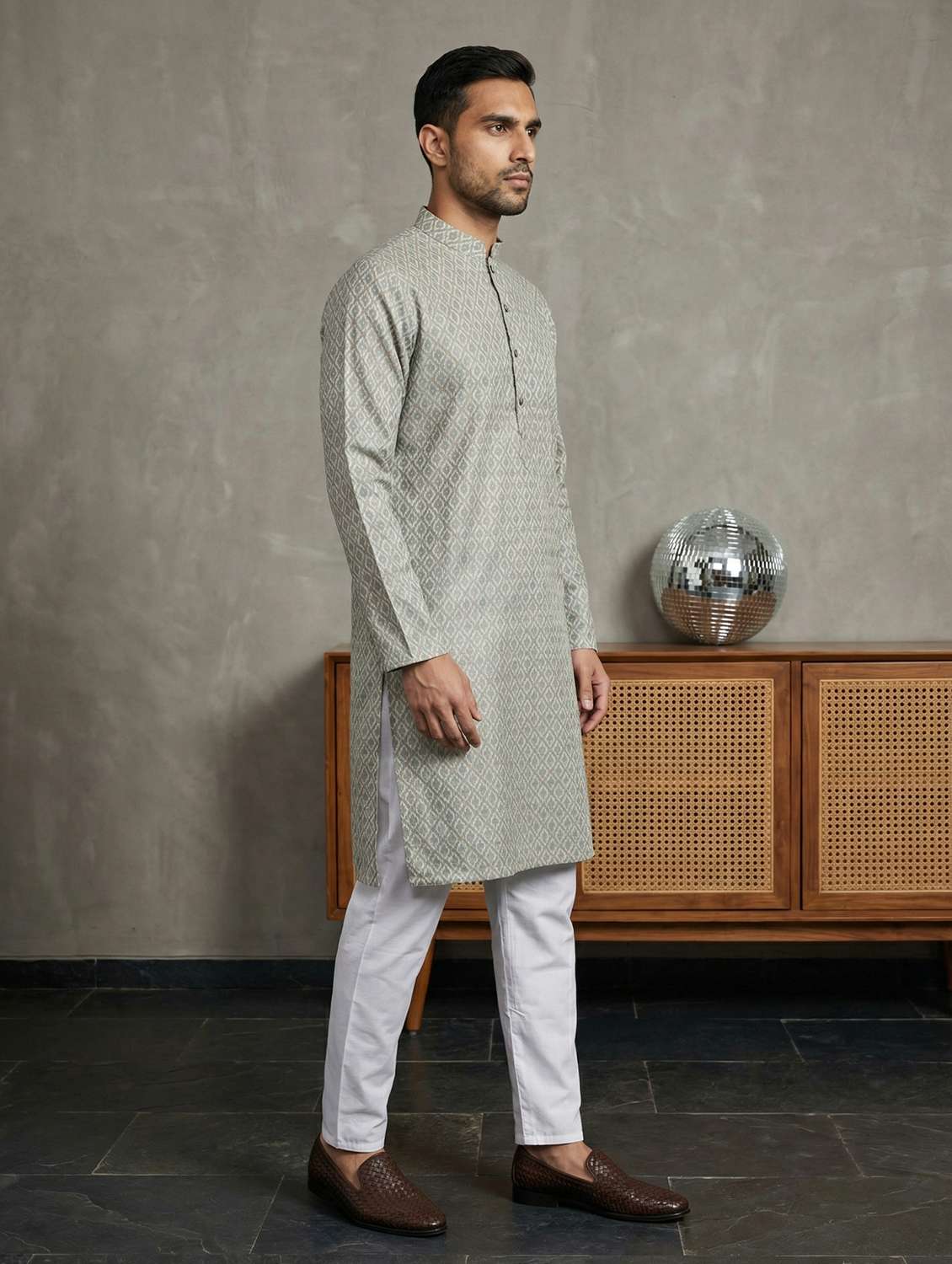men printed mandarin neck kurta pyjama set - 22442003 -  Standard Image - 3