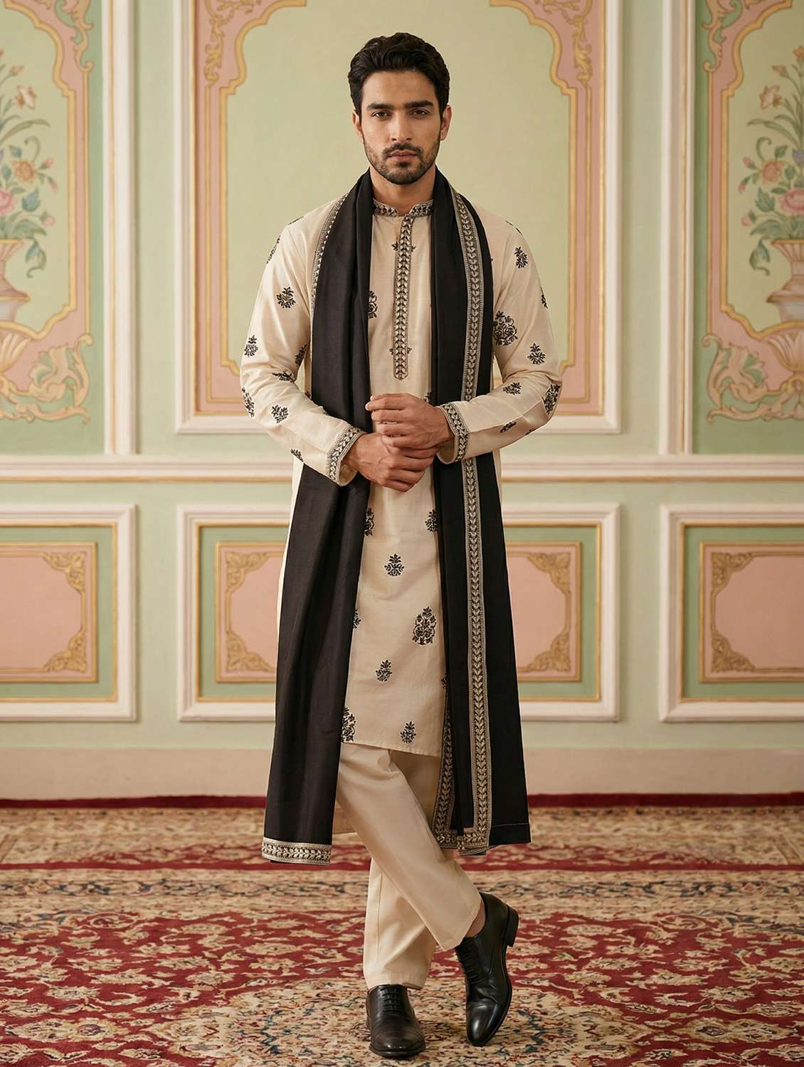 men white silk blend kurta bottom with dupatta ethnic wear set