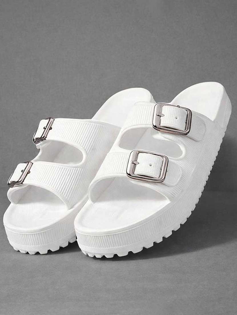 men solid white slip on flip flop