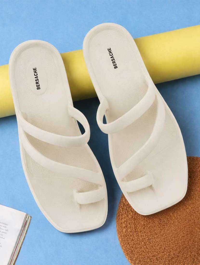 men solid beige slip on flip flop