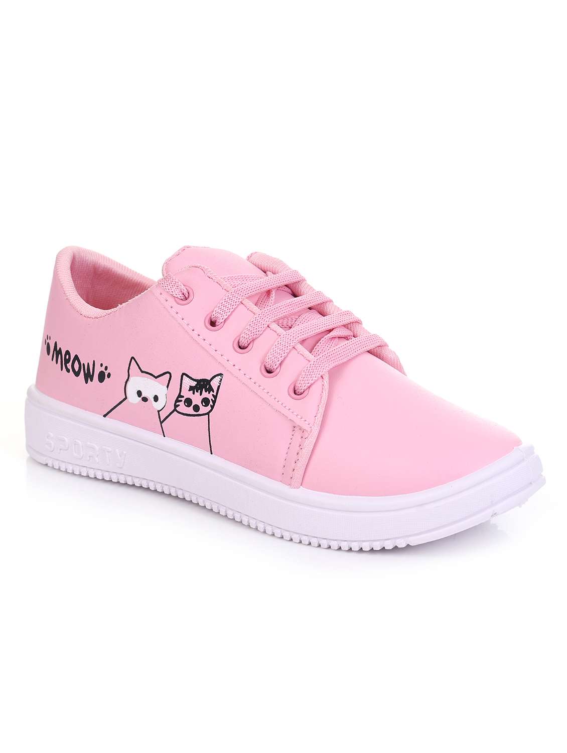 women printed pink lace-up casual shoe