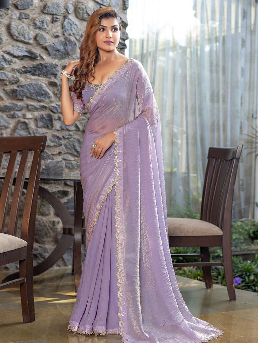 women solid with embellished bordered saree