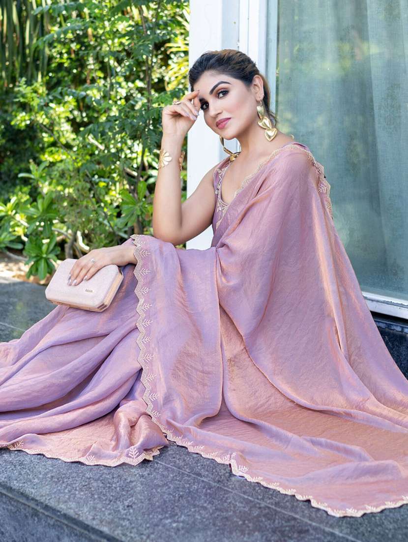 women solid with embellished bordered saree - 22442431 -  Standard Image - 3