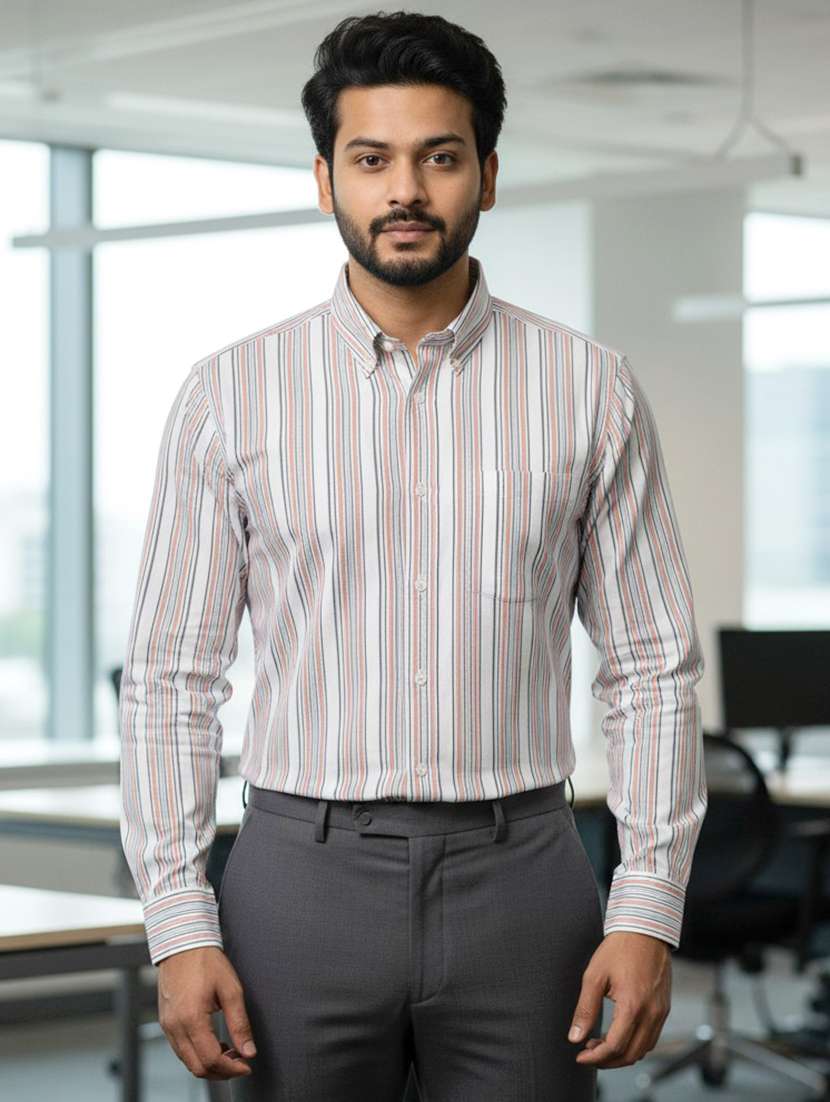 men striped long sleeve regular fit formal shirt