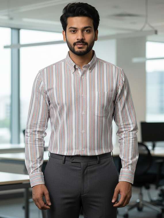 men striped long sleeve regular fit formal shirt