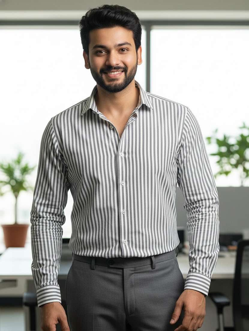 men striped long sleeve regular fit formal shirt