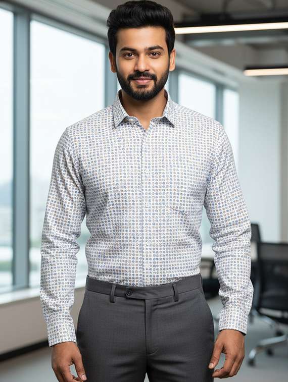 men printed long sleeve regular fit formal shirt