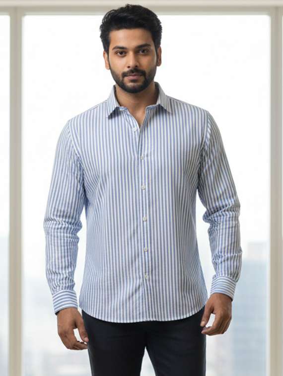 men striped long sleeve regular fit formal shirt