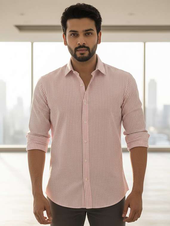 men striped long sleeve regular fit formal shirt