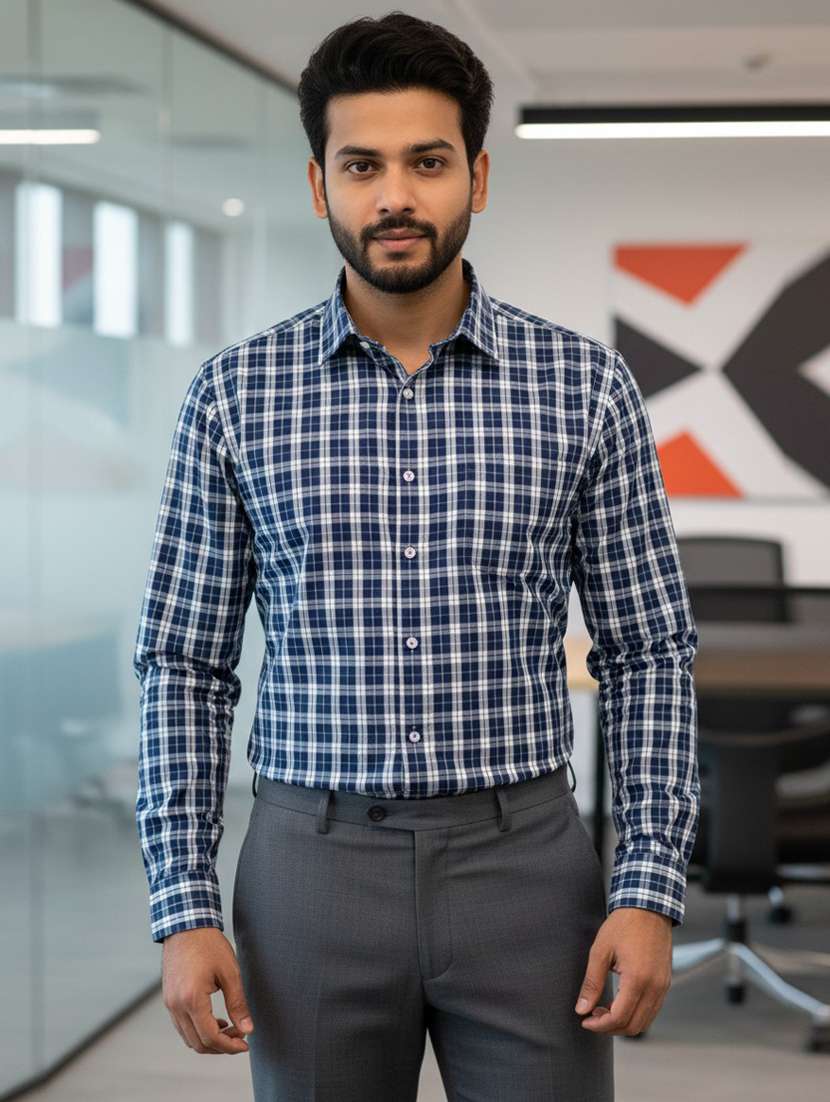 men checkered long sleeve regular fit formal shirt