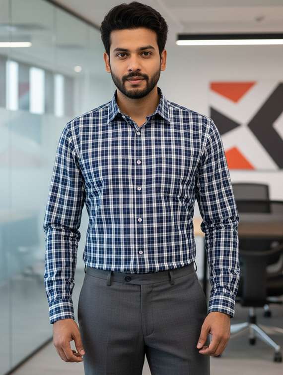 men checkered long sleeve regular fit formal shirt