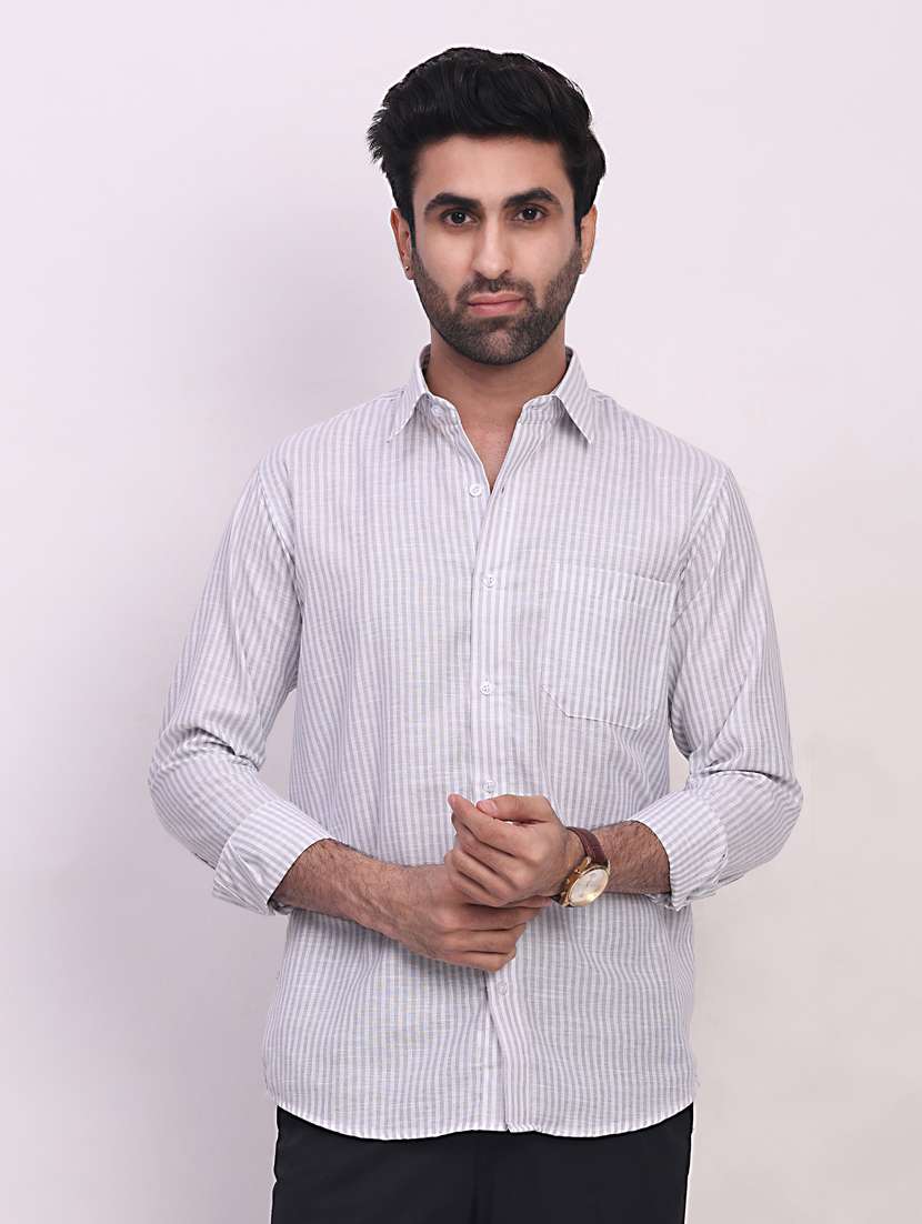 men striped long sleeve regular fit casual shirt