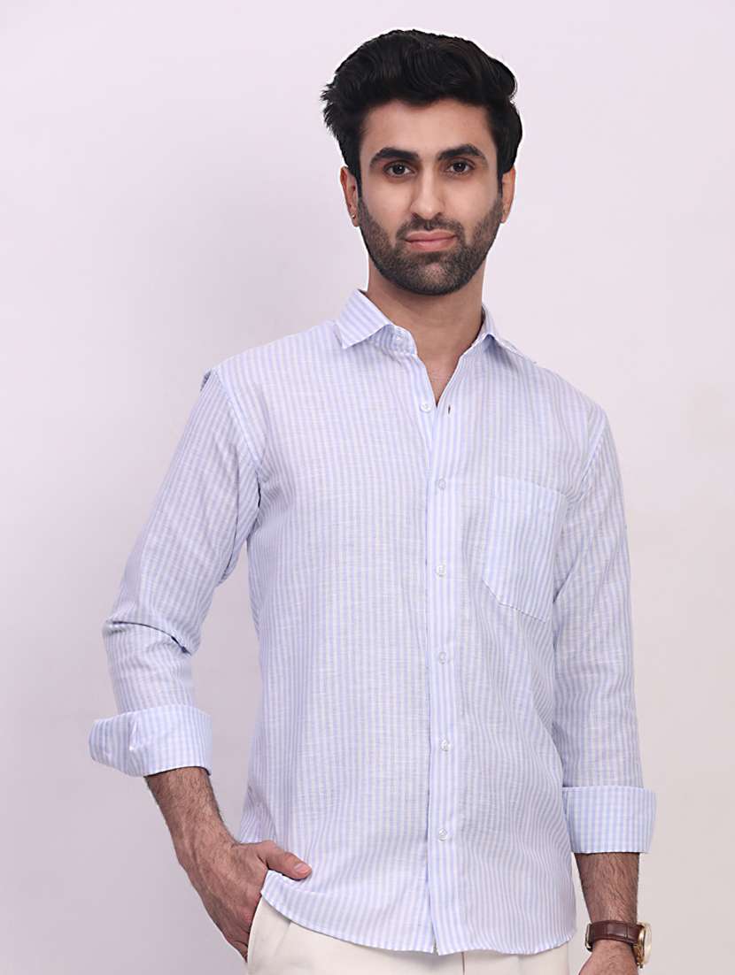 men striped long sleeve regular fit casual shirt