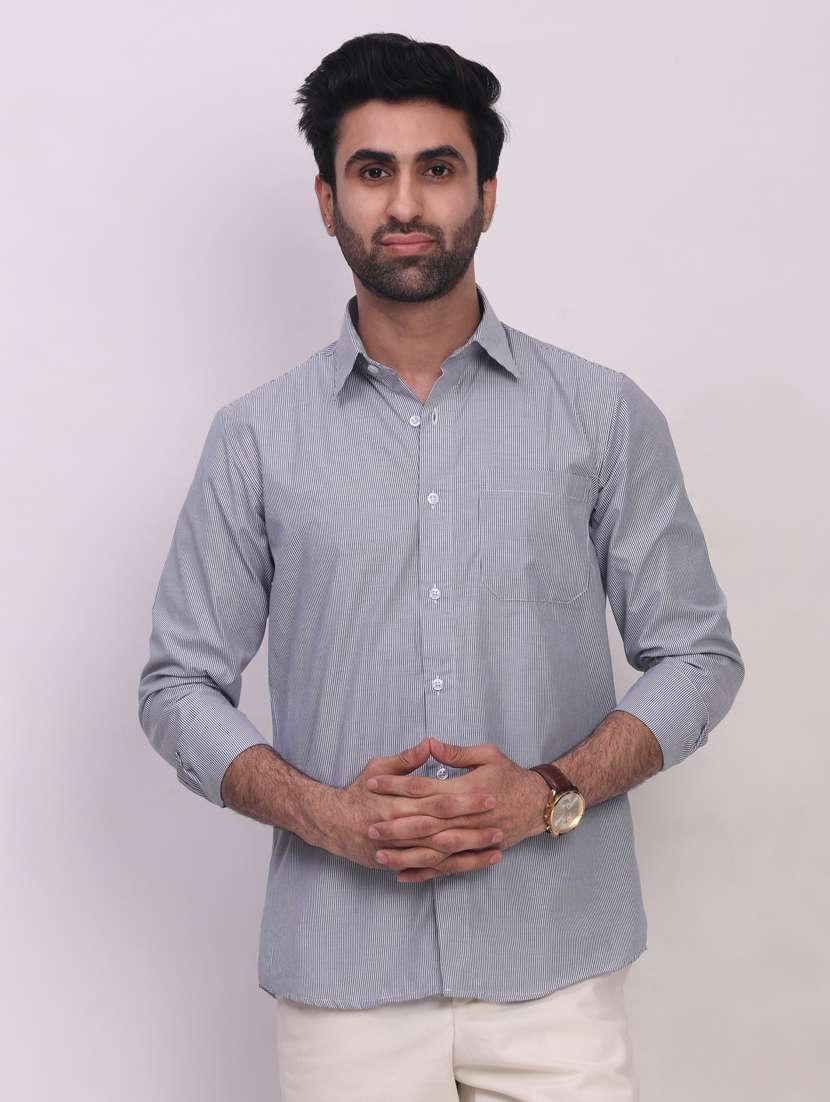 men striped long sleeve regular fit casual shirt