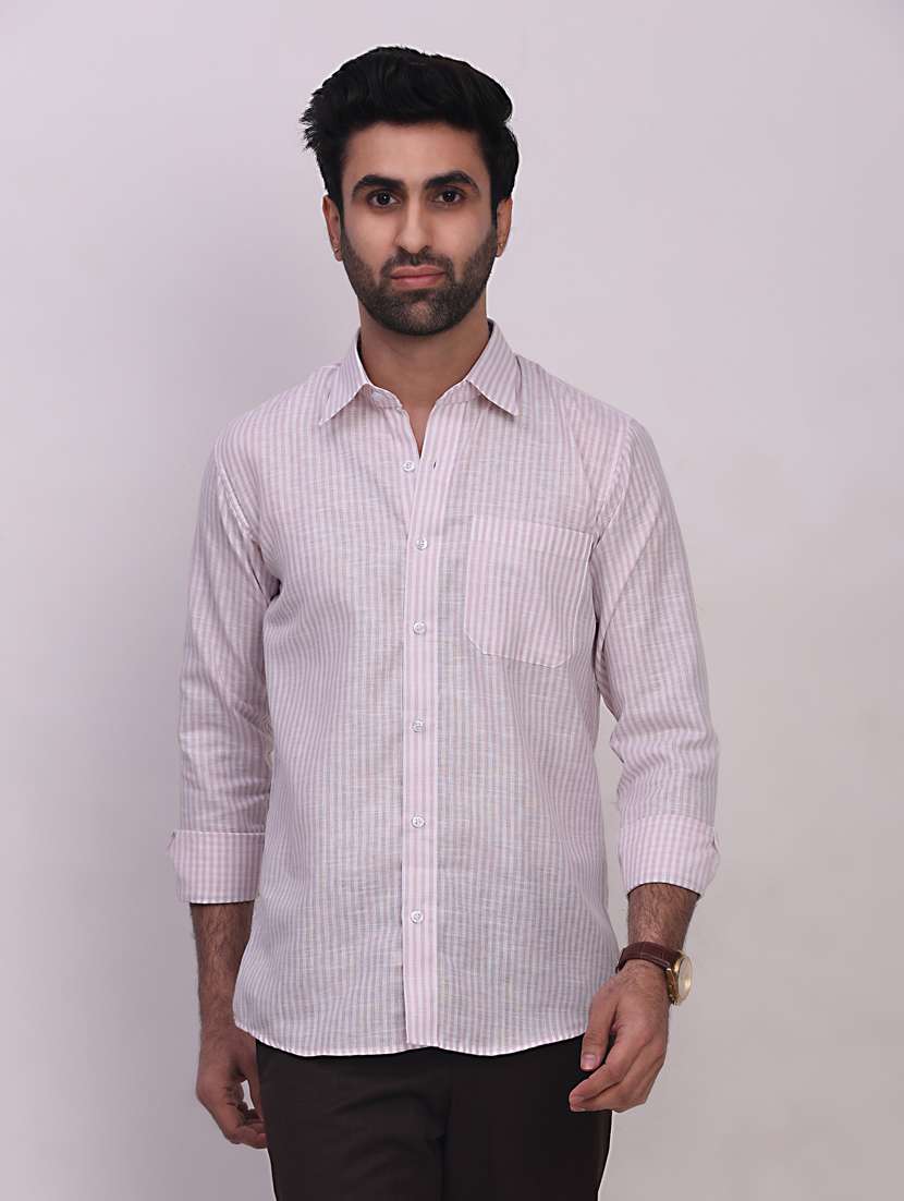 men striped long sleeve regular fit casual shirt