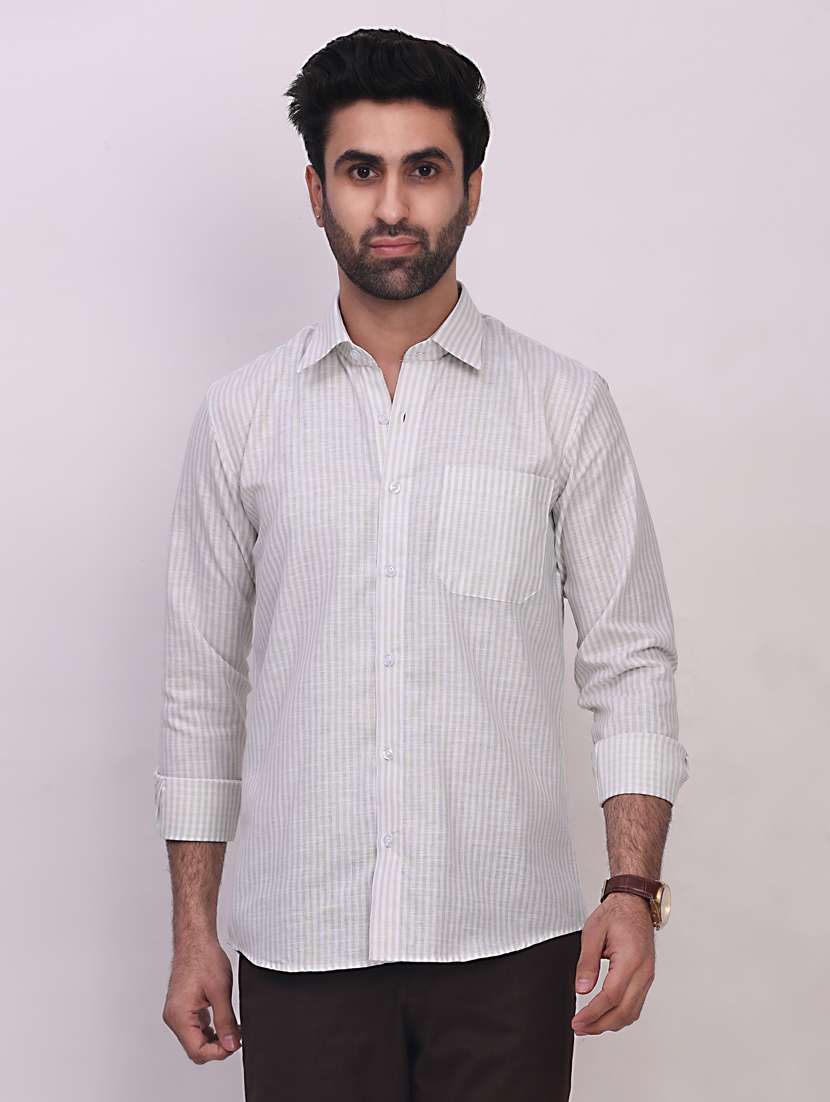 men striped long sleeve regular fit casual shirt