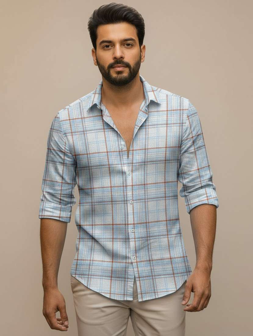 men checkered long sleeve regular fit casual shirt