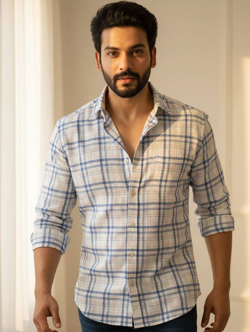 men checkered long sleeve regular fit casual shirt