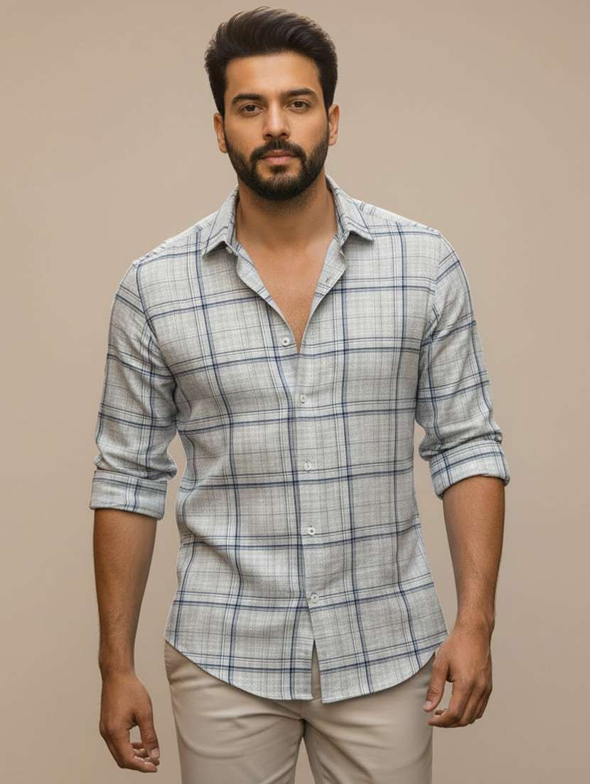 men checkered long sleeve regular fit casual shirt