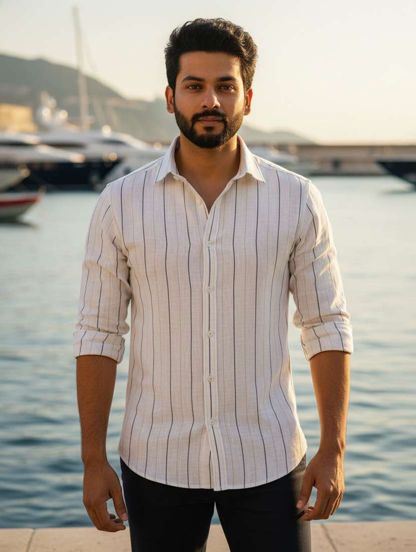 men striped long sleeve regular fit casual shirt