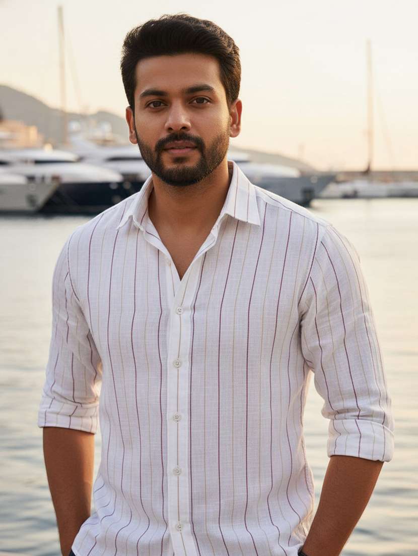 men striped long sleeve regular fit casual shirt