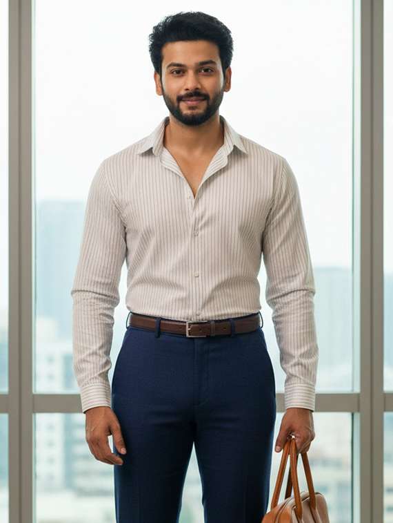 men striped long sleeve regular fit formal shirt