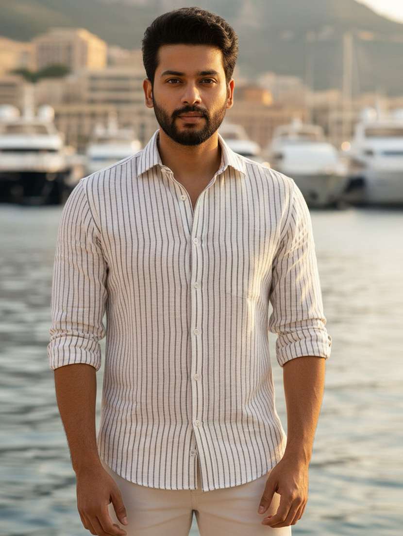 men striped long sleeve regular fit casual shirt