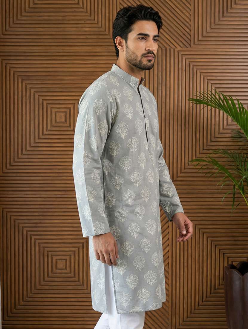 men printed mandarin neck long kurta - 22442820 -  Standard Image - 5