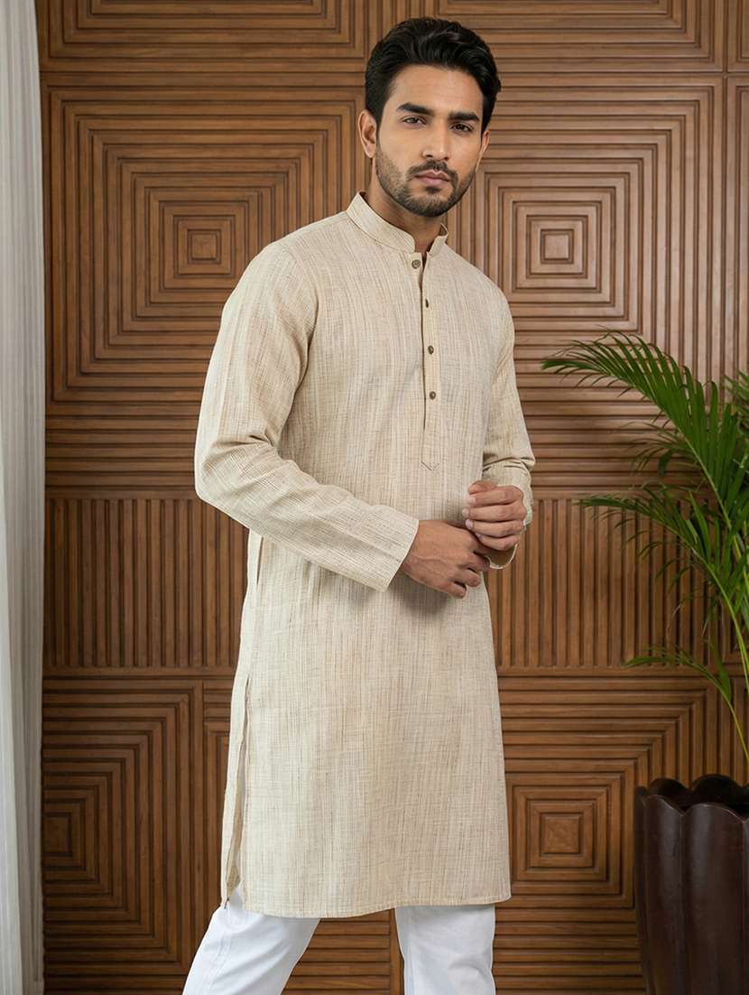 men self design mandarin neck long kurta - 22442837 -  Standard Image - 3