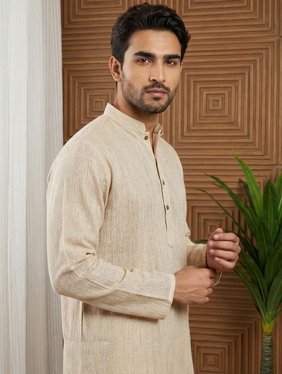 men self design mandarin neck long kurta - 22442837 -  Standard Image - 5