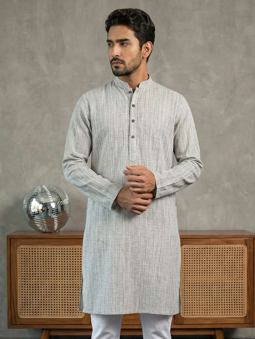 men self design mandarin neck long kurta