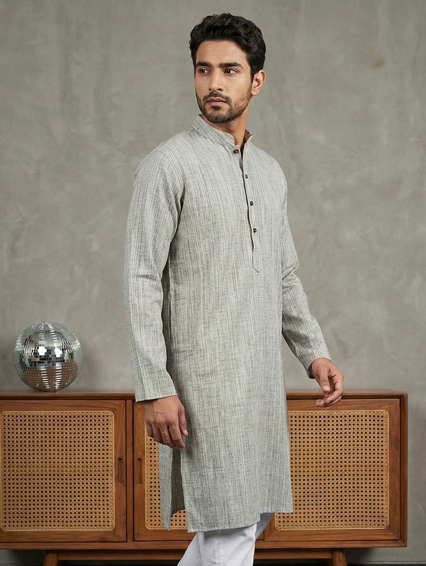men self design mandarin neck long kurta - 22442841 -  Standard Image - 3