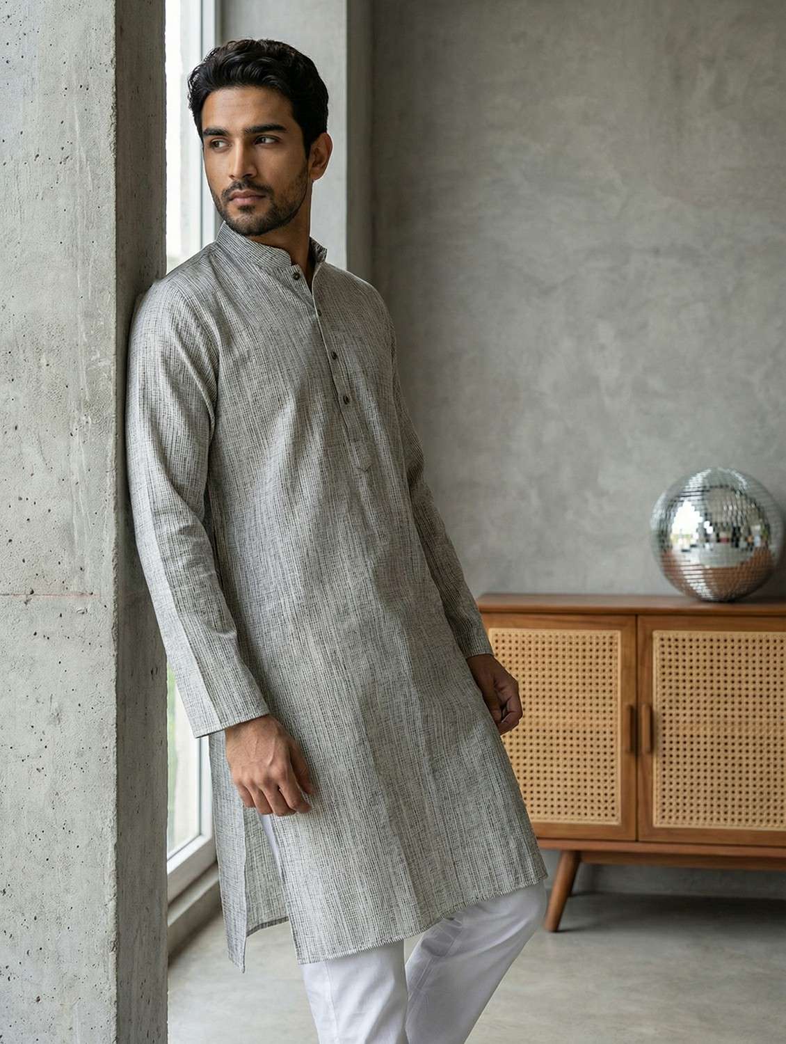 men self design mandarin neck long kurta - 22442841 -  Standard Image - 5