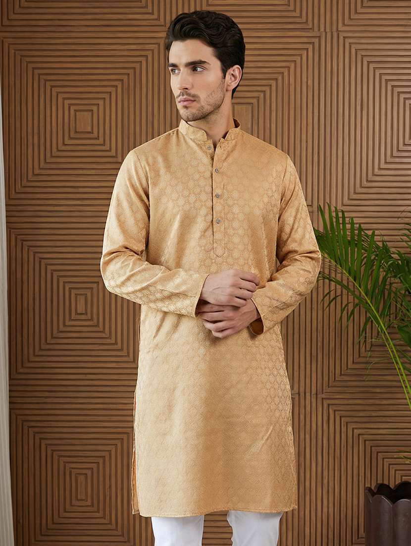 men self design mandarin neck long kurta