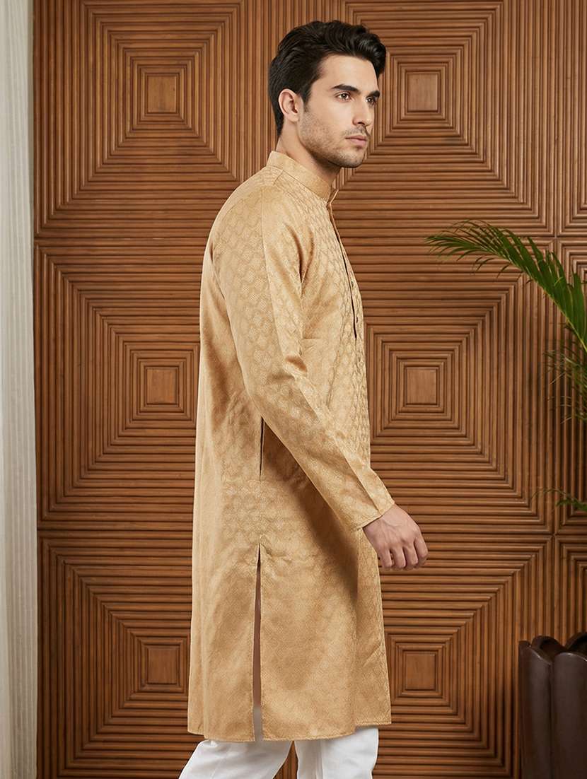 men self design mandarin neck long kurta - 22442854 -  Standard Image - 3