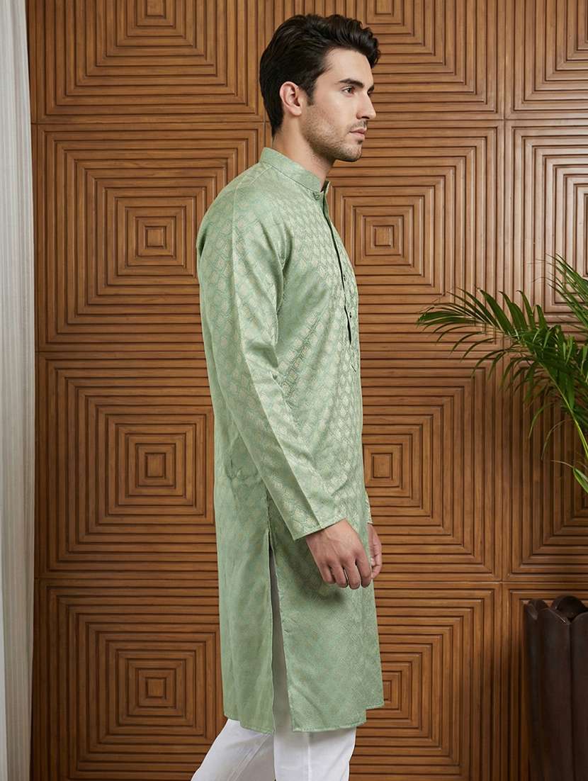men self design mandarin neck long kurta - 22442859 -  Standard Image - 3