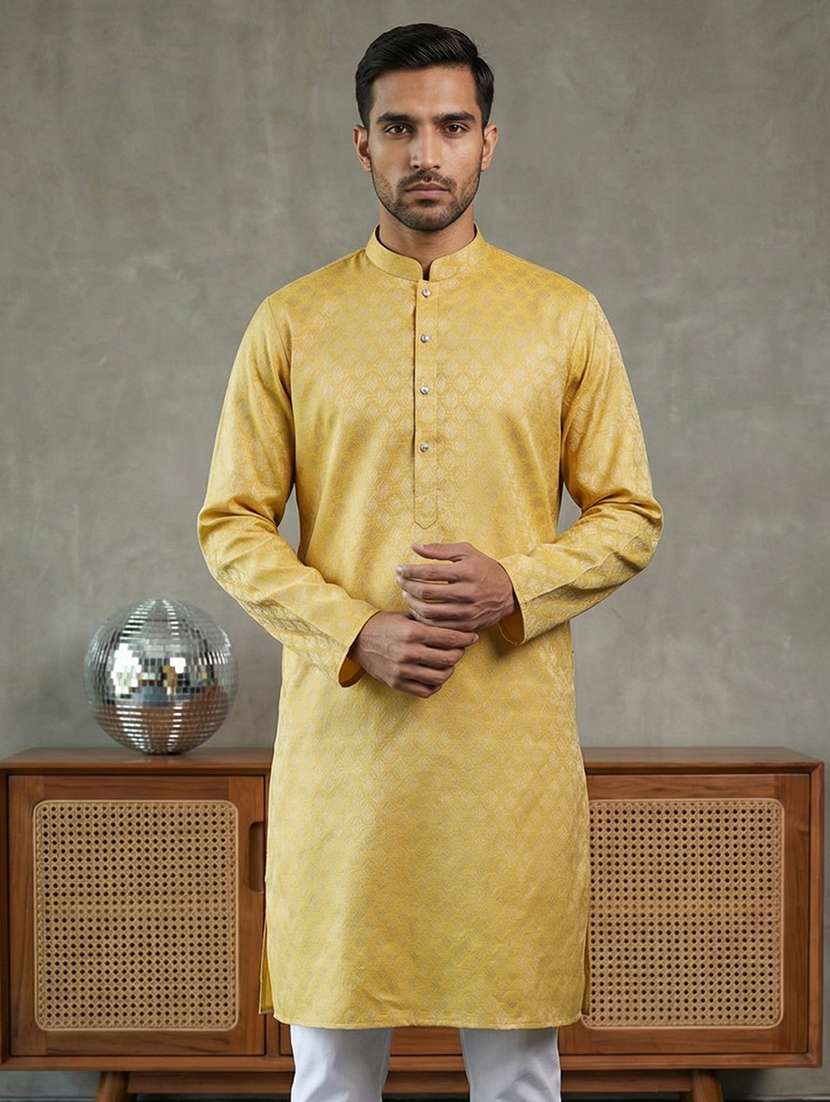 men self design mandarin neck long kurta