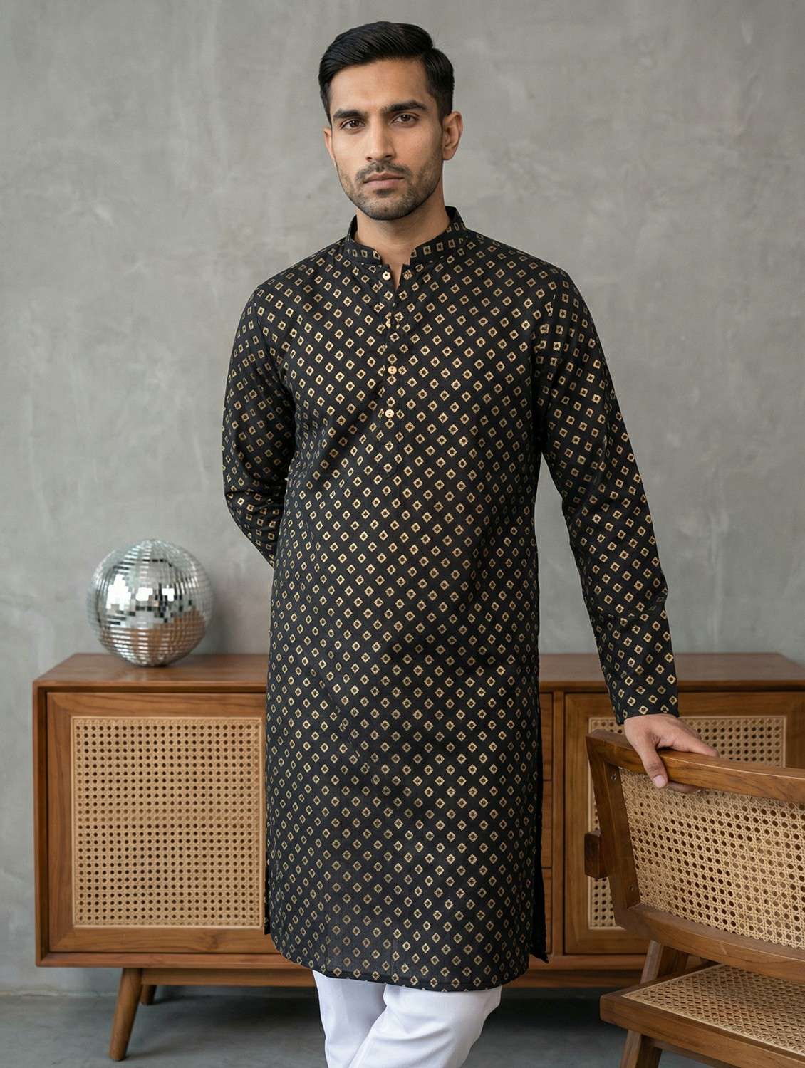 men self design mandarin neck long kurta - 22442881 -  Standard Image - 3
